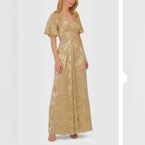 Adrianna Papell Mother of Bride Champagne and Gold Special Occassion Dress